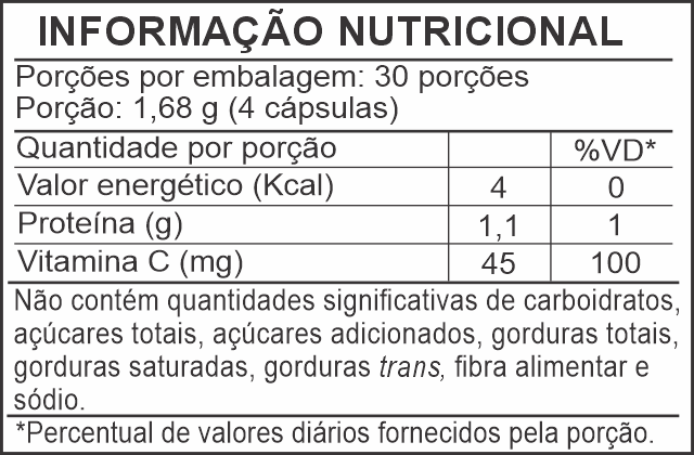 Informação Nutricional - COLÁGENO E VITAMINA C